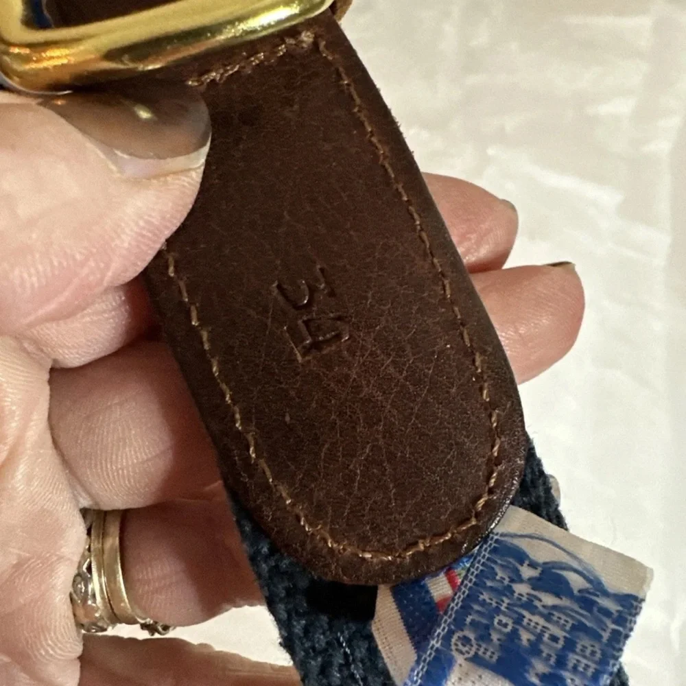 Preston New England Nautical Belt Men’s 34 Anchors Red Blue Canvas Leather USA